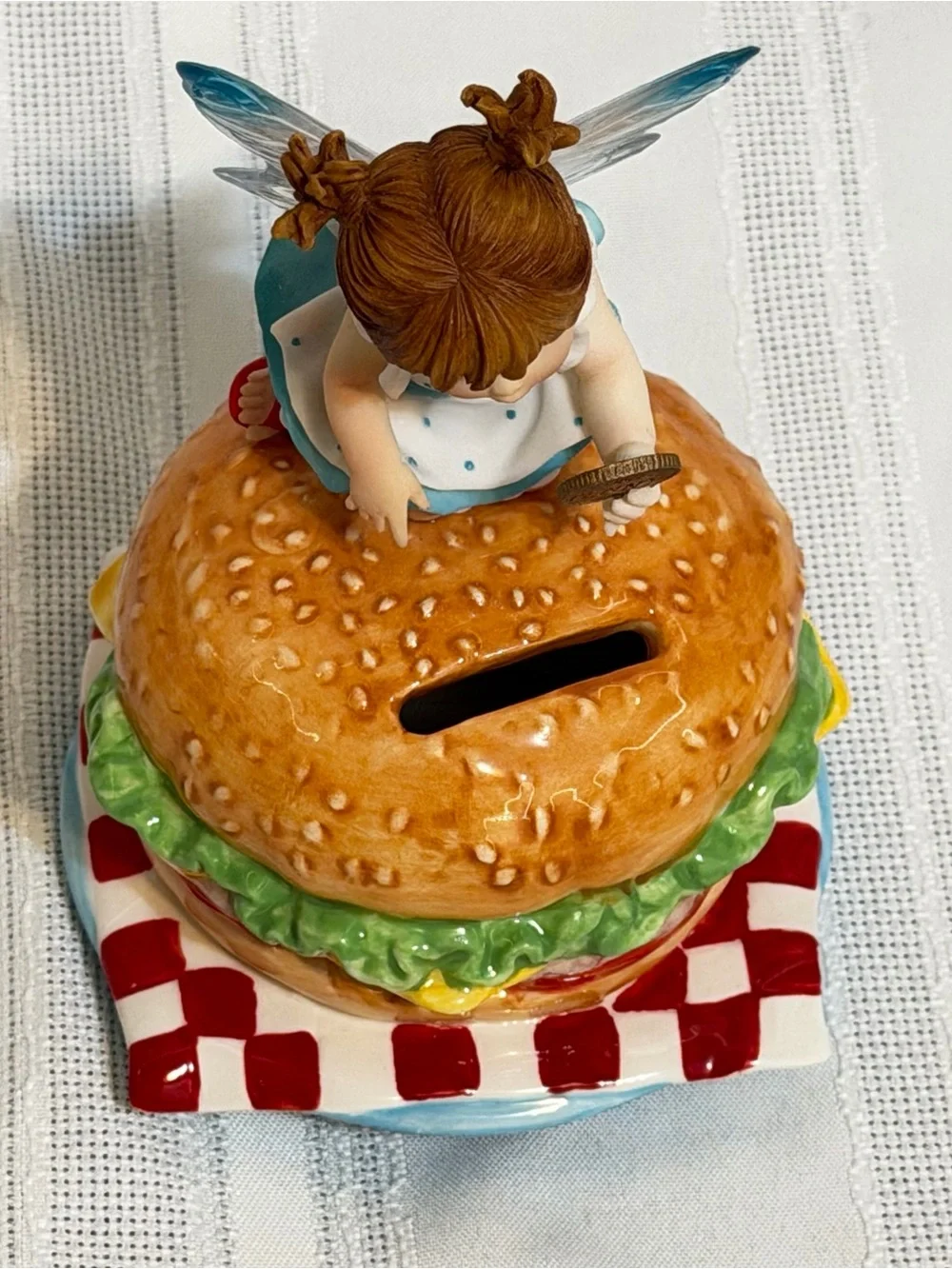 Enesco My Little Kitchen Fairies Cheeseburger Lunch Money Piggy Bank No Box
